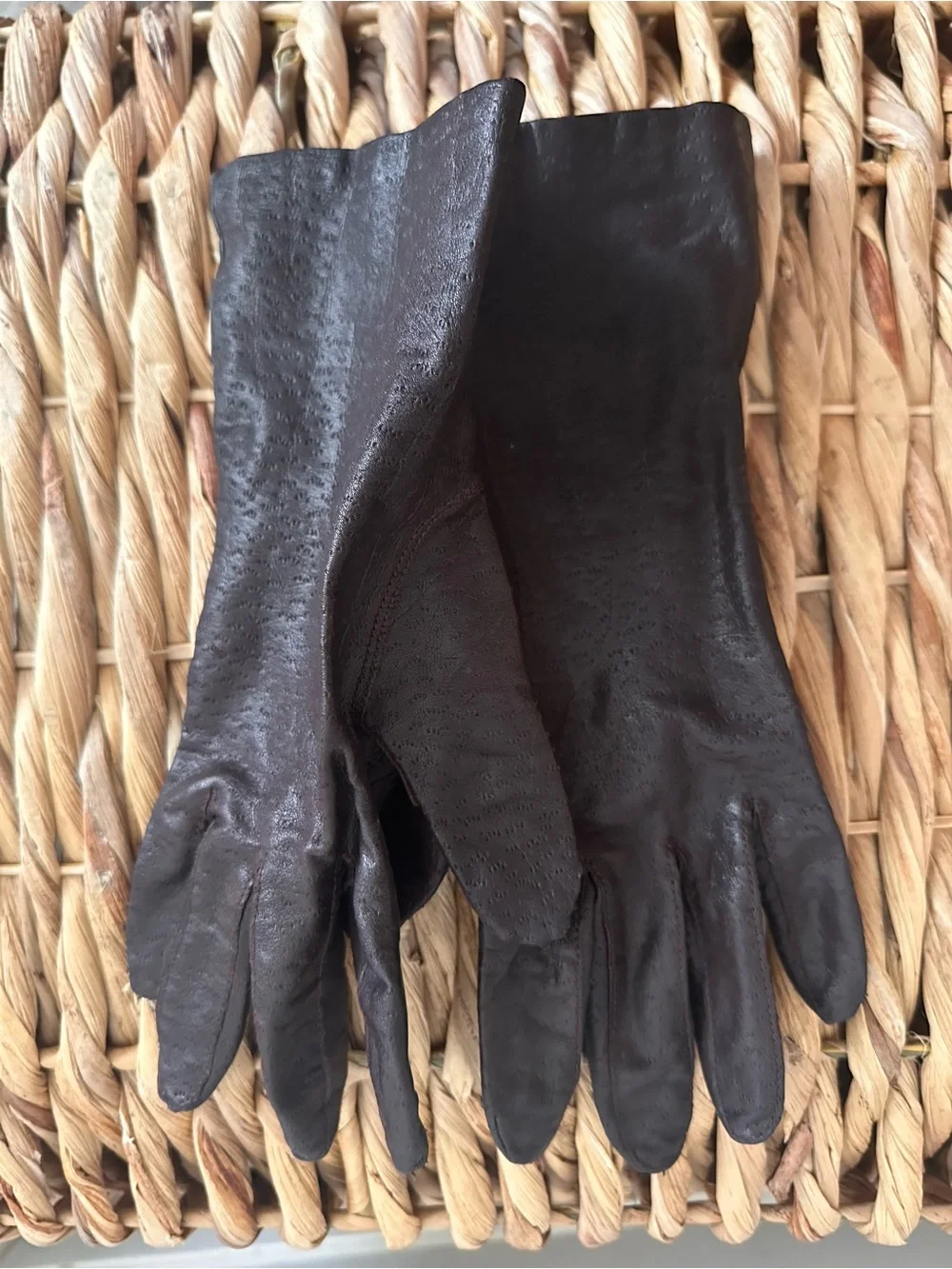 Women’s Dark Brown, Leather Gloves - Size 8